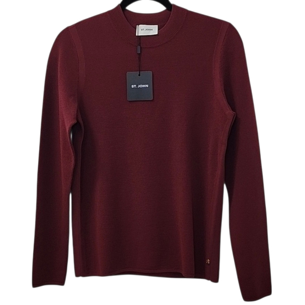 NWT St. John deep cherry or pomegranate red crew neck sweater Sz Med